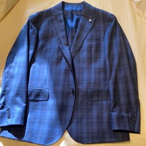 Blue black plaid Lubiam sport coat 54R/ 44R
